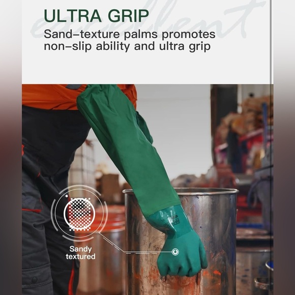 26" Rubber Gloves, Chemical Resistant, Reusable, Heavy Duty Waterproof - NWT - Picture 5 of 10